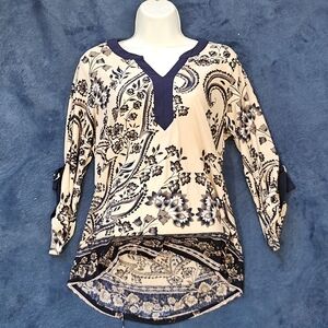 NAIF Navy and Cream Floral Tunic Top